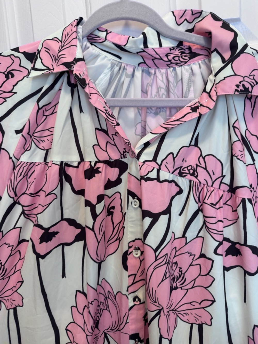 Casual Pink Floral Button-Front Shirt Dress - Picture 3 of 4
